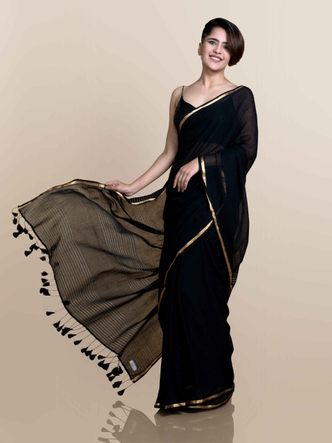 

Suta Black & Gold-Toned Zari Pure Silk Saree