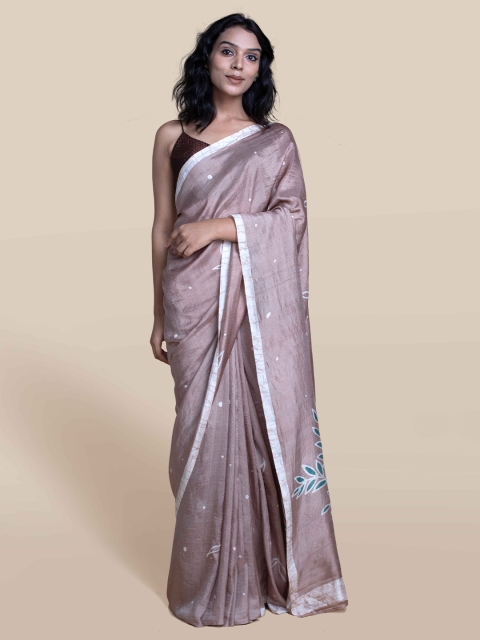 

Suta Women Peach Handloom Mulberry Silk Batik Saree