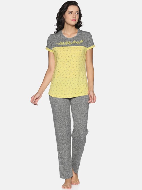 

Charak Women Yellow & Grey Printed Pure Cotton Night Suit