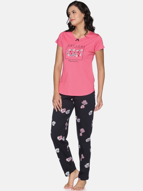 

Charak Women Pink & Black Printed Cotton Night suit