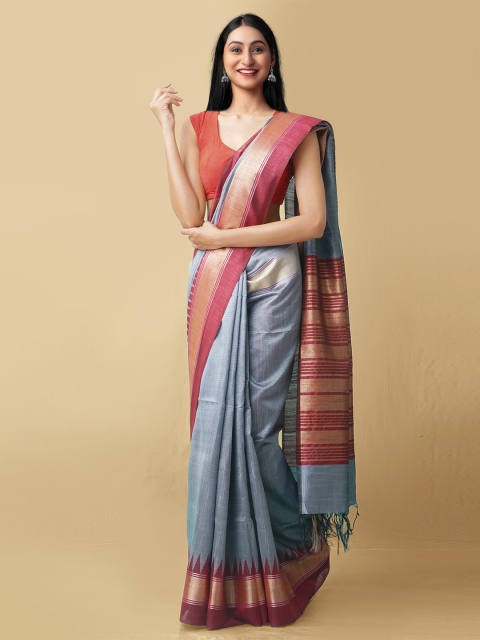 

Unnati Silks Women Grey & Maroon Mysore Linen Saree