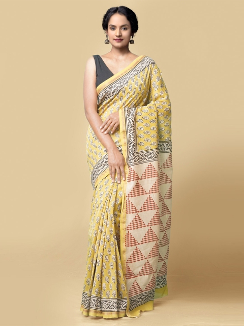 

Unnati Silks Women Yellow Pure Preet Bagru Chanderi Sico Saree