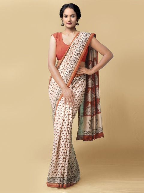 

Unnati Silks Beige & Brown Ethnic Motifs Silk Cotton Chanderi Saree