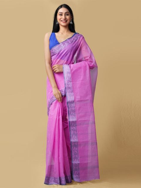 

Unnati Silks Purple & Blue Pure Cotton Taant Saree