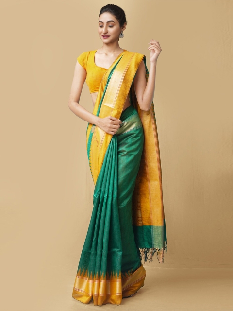 

Unnati Silks Green & Yellow Linen Blend Mysore Silk Saree