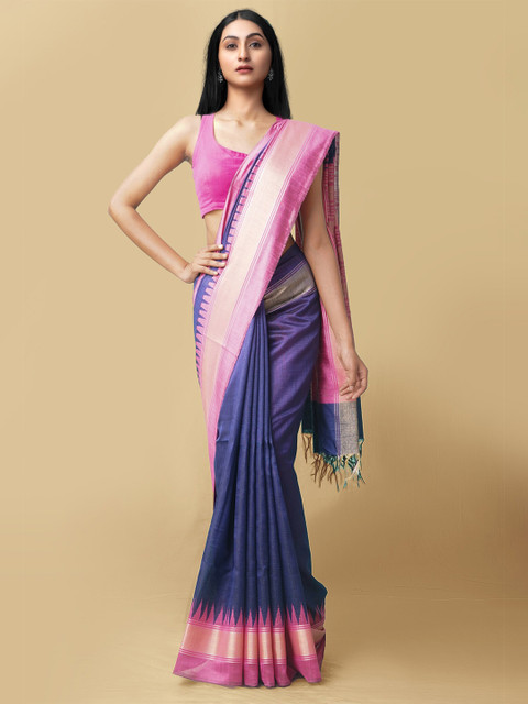 

Unnati Silks Women Blue & Pink Mysore Linen Saree