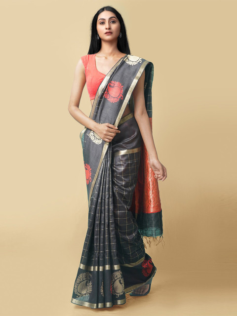 

Unnati Silks Women Black & Red Mysore Linen Saree