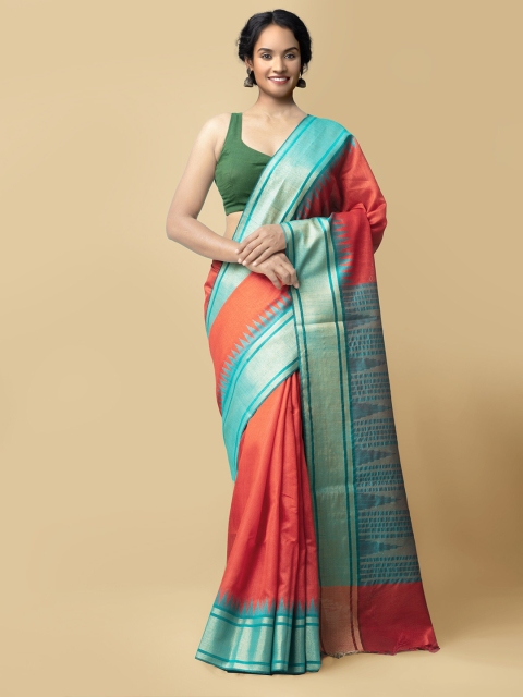 

Unnati Silks Women Red & Green Mysore Linen Saree