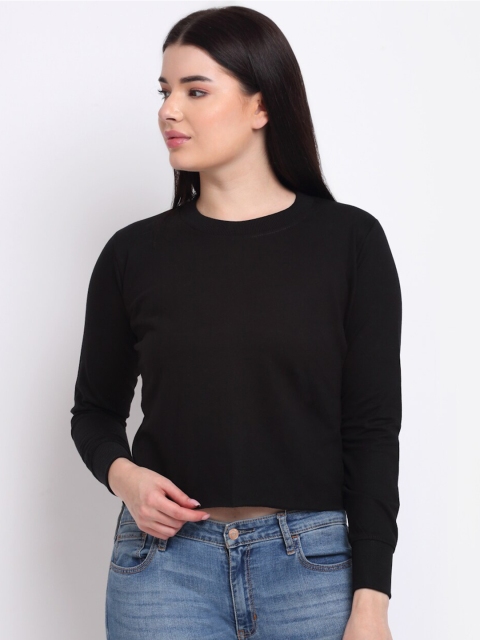 

TAG 7 Women Black Pure Cotton Crop Sweatshirt