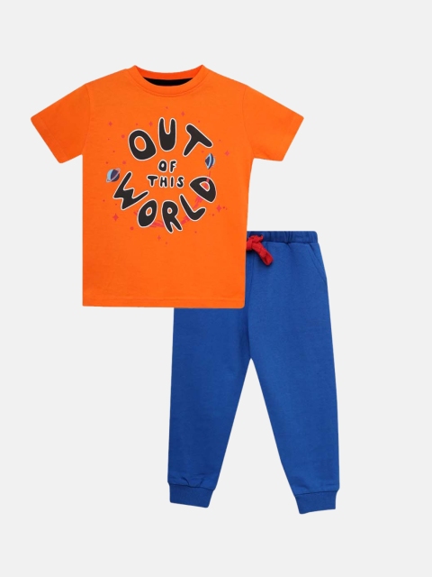 

THETA Boys Orange & Navy Blue Printed Night suit