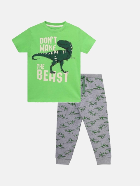 

THETA Boys Green & Grey Printed Pure Cotton Night Suit