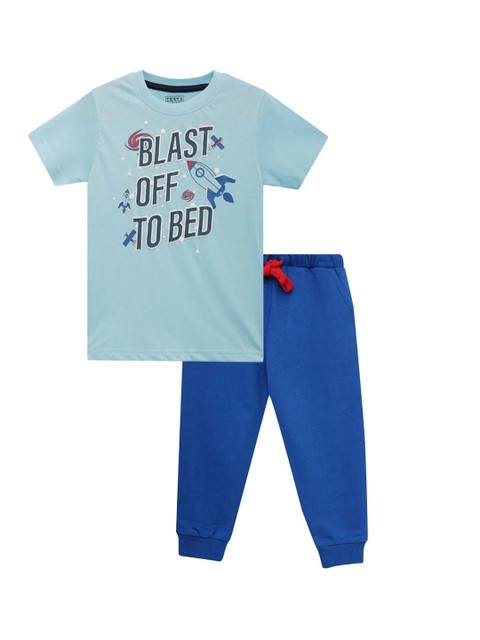 

THETA Boys Blue & Navy Blue Printed Pure Cotton Night suit