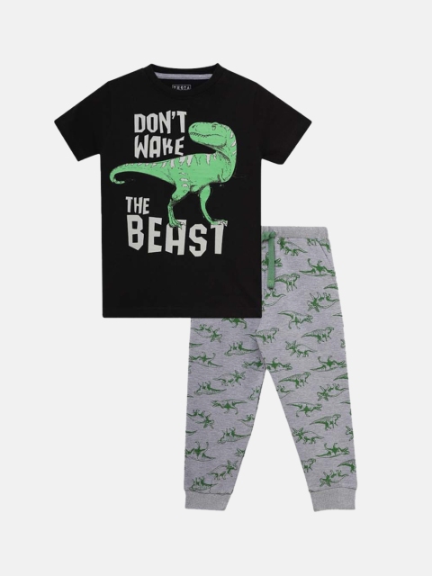

THETA Boys Black & Grey Printed Pure Cotton Night suit
