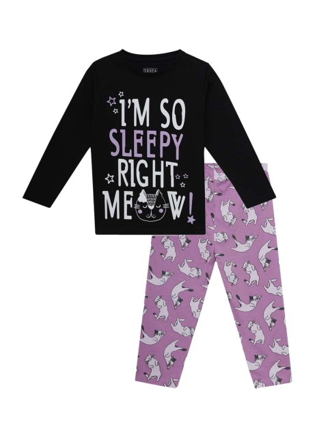 

THETA Girls Black & Purple Printed Night suit