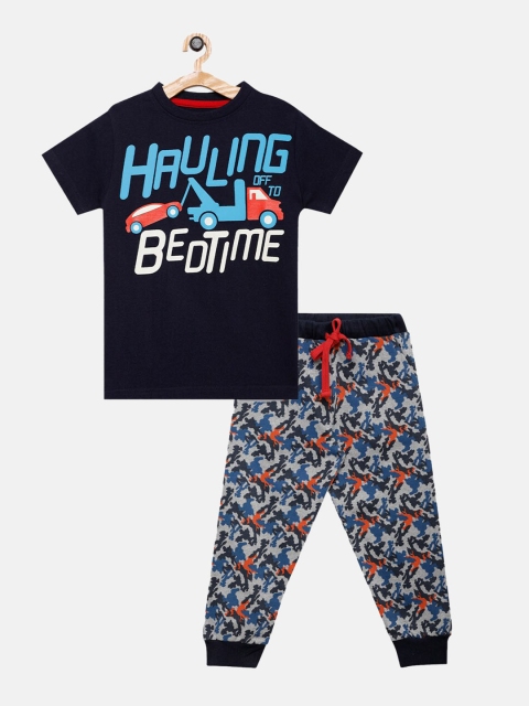 

THETA Boys Navy Blue Printed Pure Cotton Night Suit