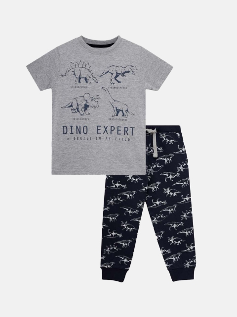 

THETA Boys Grey & Navy Blue Printed Night suit