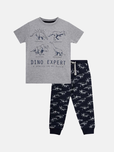 

THETA Boys Grey & Navy Blue Printed Pure Cotton Night suit