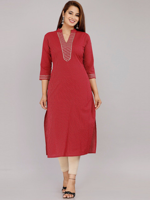 

PNEHA Women Red Embroidered Thread Work Dobby Kurta
