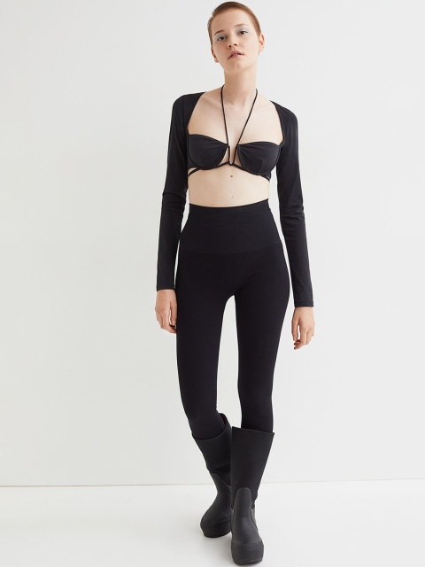 

H&M Women Black Solid Seamless Compression Leggings