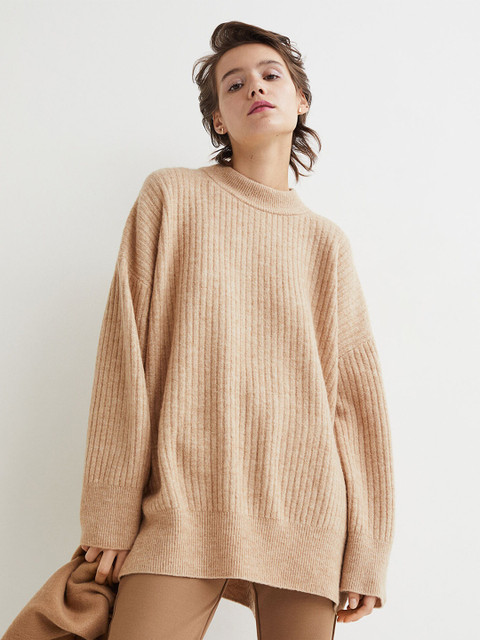 

H&M Women Beige Rib-Knit Jumper