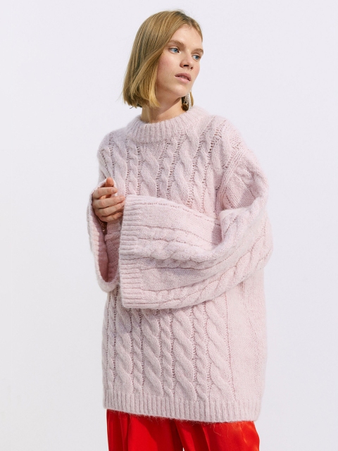 

H&M Women Pink Wool-Blend Cable-Knit Jumper