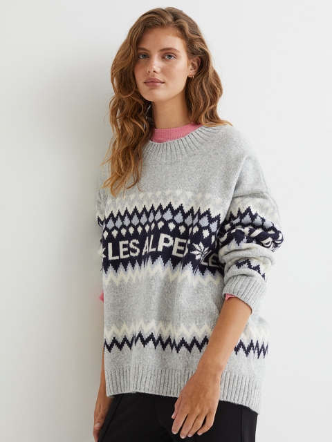 

H&M Women Grey Jacquard-Knit Jumper