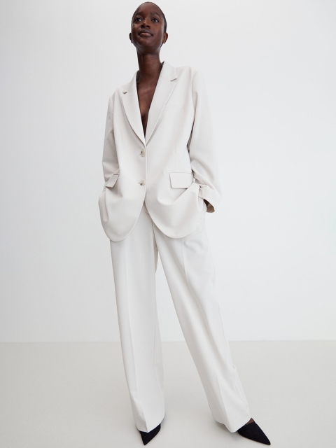 

H&M Women White & Beige Solid Wide Trousers