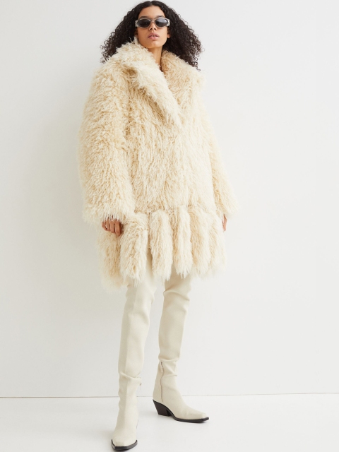 

H&M Women Yellow Oversized Faux Fur Jacket