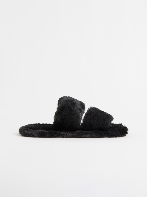 

H&M Women Black Faux Fur Slippers