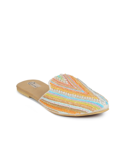 

The Desi Dulhan Women Multicoloured Embellished Leather Ethnic Mules Flats, Multi