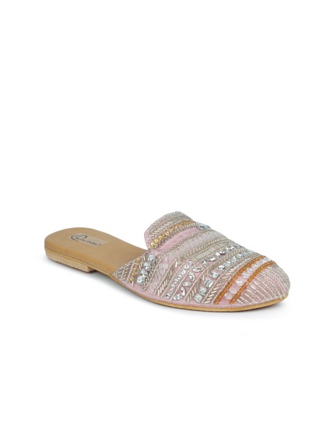 

The Desi Dulhan Women Pink Embellished Leather Ethnic Mules