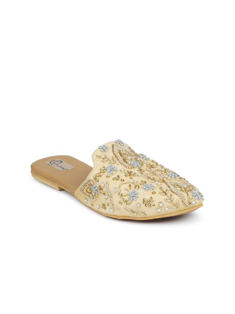 

The Desi Dulhan Women Gold-Toned Embellished Leather Ethnic Mules Flats