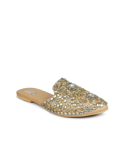 

The Desi Dulhan Women Gold-Toned Embellished Leather Ethnic Mules Flats