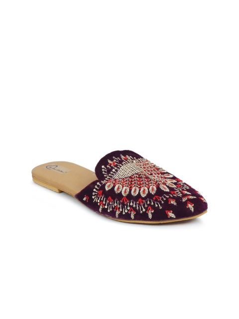 

The Desi Dulhan Women Purple Textured Leather Ethnic Mules Flats