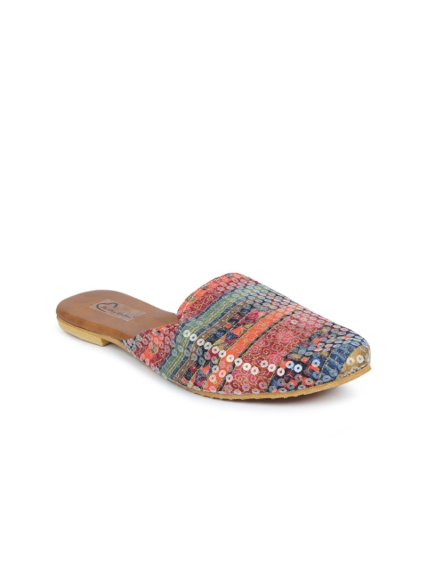 

The Desi Dulhan Women Red Printed Leather Ethnic Mules Flats