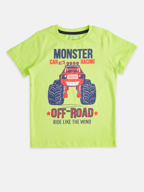 

Pantaloons Junior Boys Green Cotton Printed Applique T-shirt