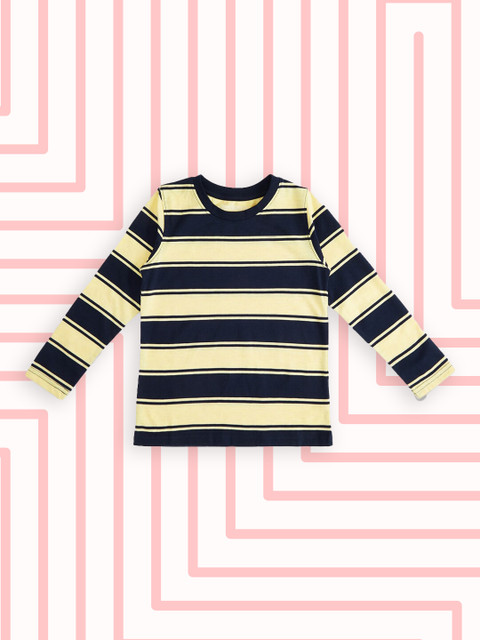 

Pantaloons Junior Boys Yellow & Navy Blue Striped Cotton T-shirt