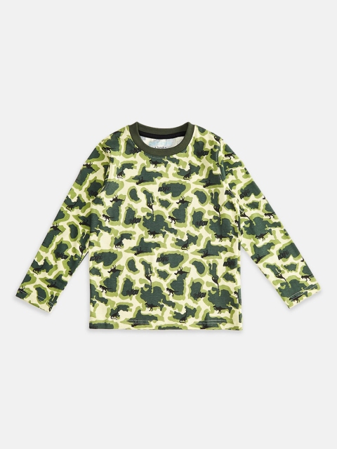 

Pantaloons Junior Boys Olive Green Camouflage Printed Applique T-shirt