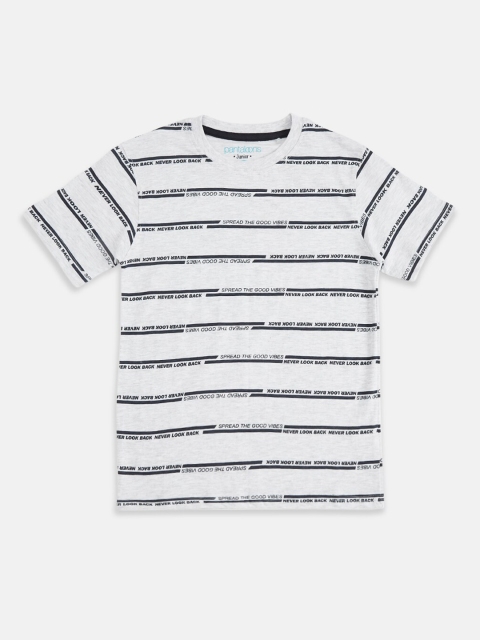 

Pantaloons Junior Boys Grey Melange Striped Pure Cotton T-shirt