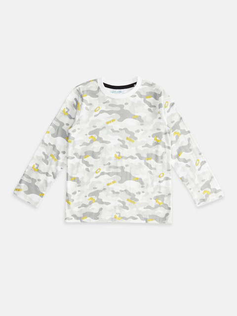

Pantaloons Junior Boys Grey & White Camouflage Printed Pure Cotton T-shirt