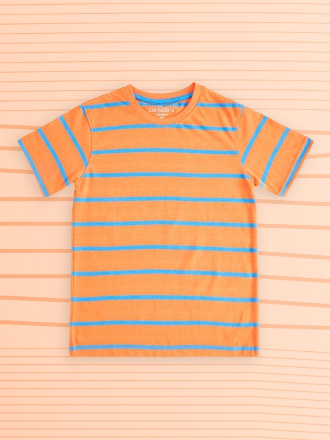 

Pantaloons Junior Boys Orange Striped Pockets T-shirt
