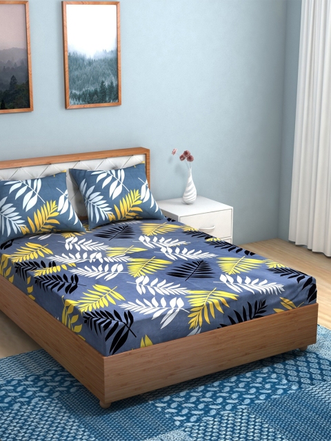 

TAG 7 Grey & Navy Blue Floral 210 TC 2 King Bedsheet with 4 Pillow Covers