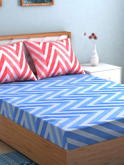 

TAG 7 Pack Of 2 Blue & Red Floral 210 TC 2 King Bedsheet with 4 Pillow Covers