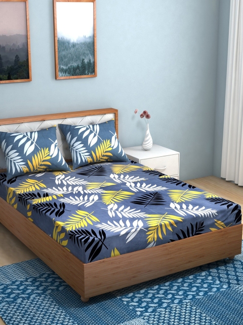 

TAG 7 Pack Of 2 210 TC 2 Printed King Bedsheet with 4 Pillow Covers, Blue