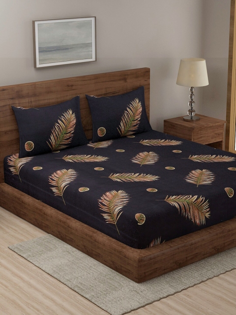 

TAG 7 Set Of 2 Black & Blue Geometric 210 TC 2 King Bedsheet with 4 Pillow Covers