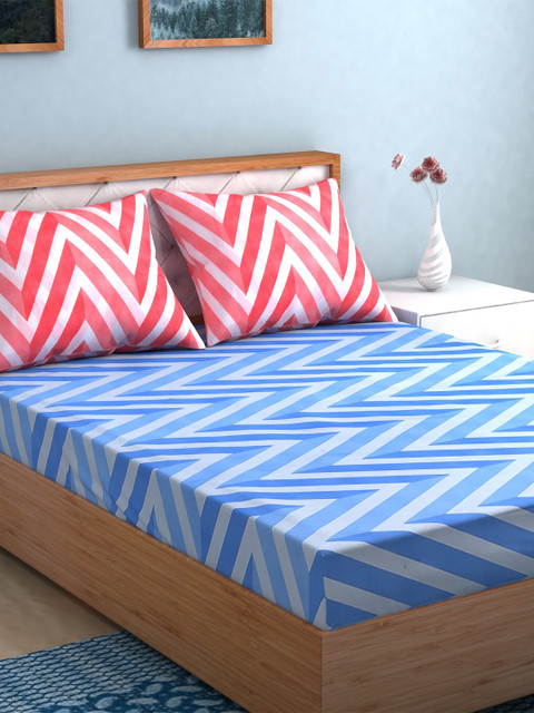 

TAG 7 Pack of 2 Turquoise Blue & Green Geometric 210 TC King Bedsheet with 4 Pillow Covers