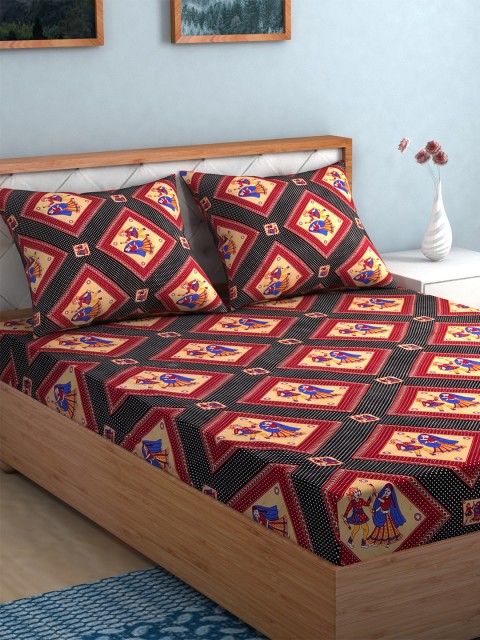 

TAG 7 Pack Of 2 Printed 210 TC 2 King Bedsheet with 4 Pillow Covers, Black