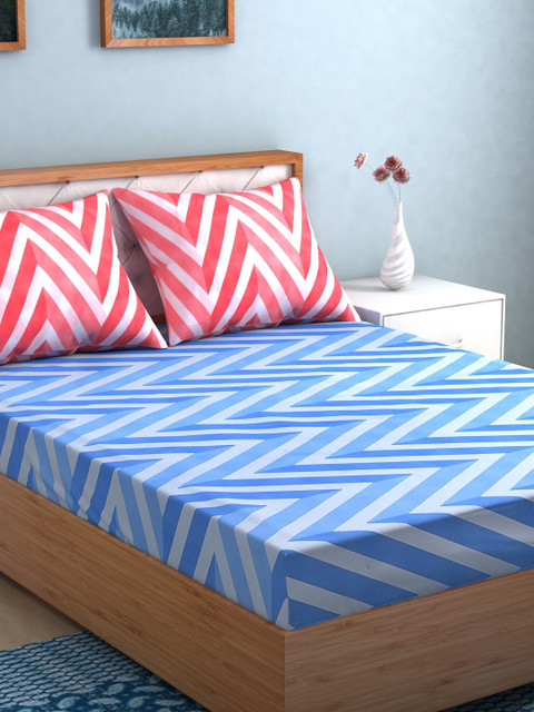 

TAG 7 Pack of 2 Grey & Blue Geometric 210 TC King Bedsheet with 4 Pillow Covers