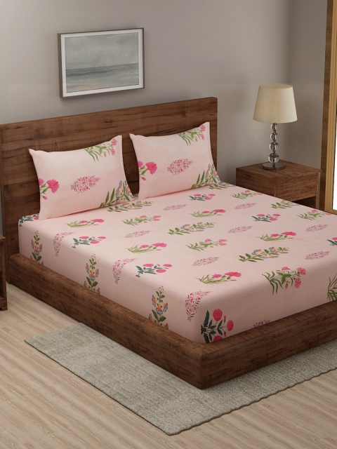 

TAG 7 Set Of 2 Rose & Blue Floral 210 TC 2 King Bedsheet with 4 Pillow Covers