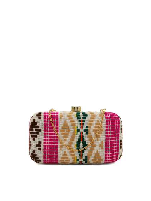 

gaura pakhi Beige & Pink Printed Purse Clutch